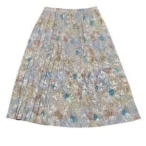 Andrea Gayle Vintage 80s USA Made Paisley Pleated Midi Skirt Pastel Floral Med